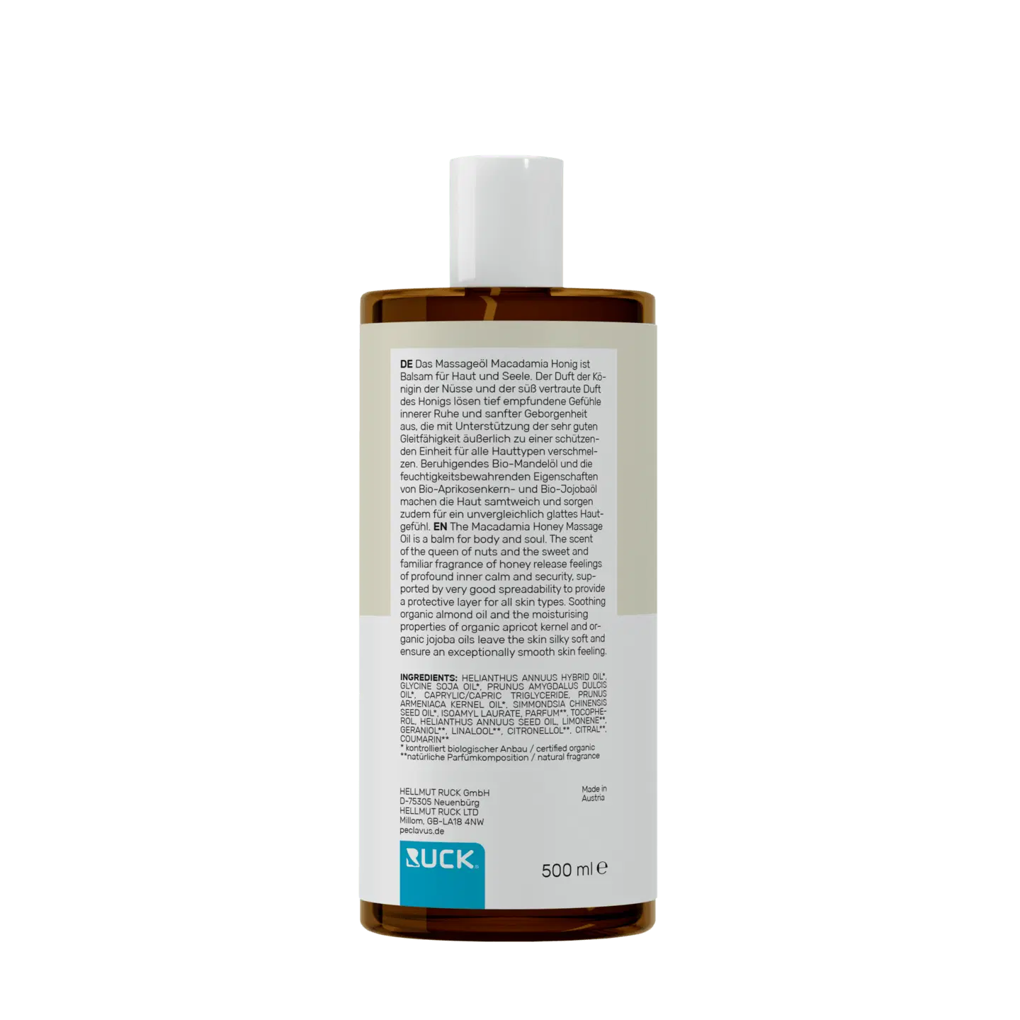 Peclavus wellness Massageöl Macadamia Honig 500ml