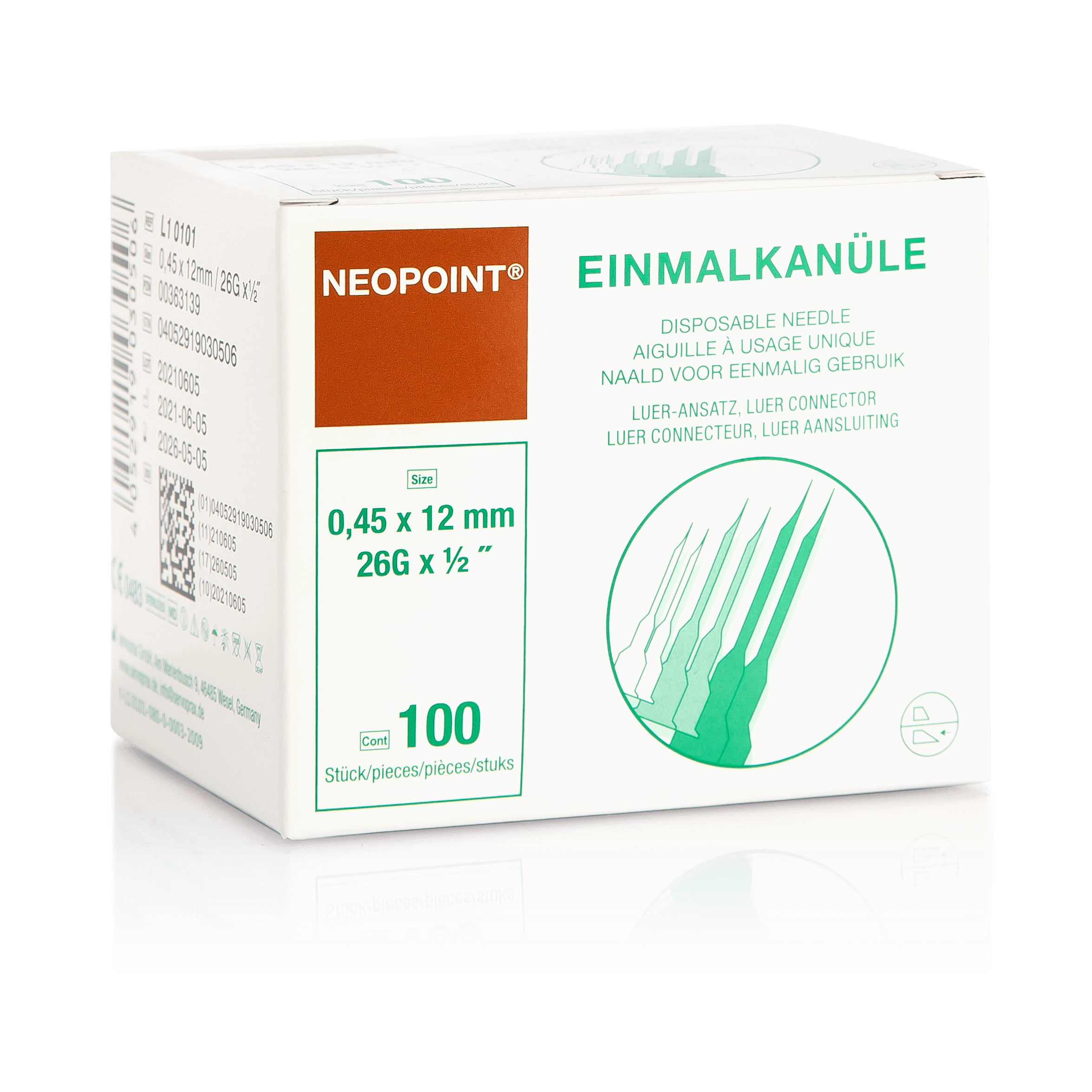 Servoprax Neopoint Einmalkanülen 0,45 mal 12 mm 100 Stück