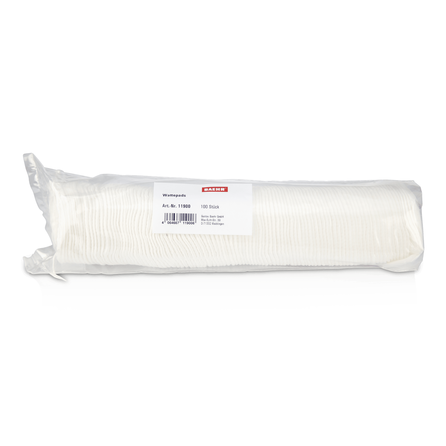BAEHR Wattepads aus Baumwolle 100 Stück – Verpackung