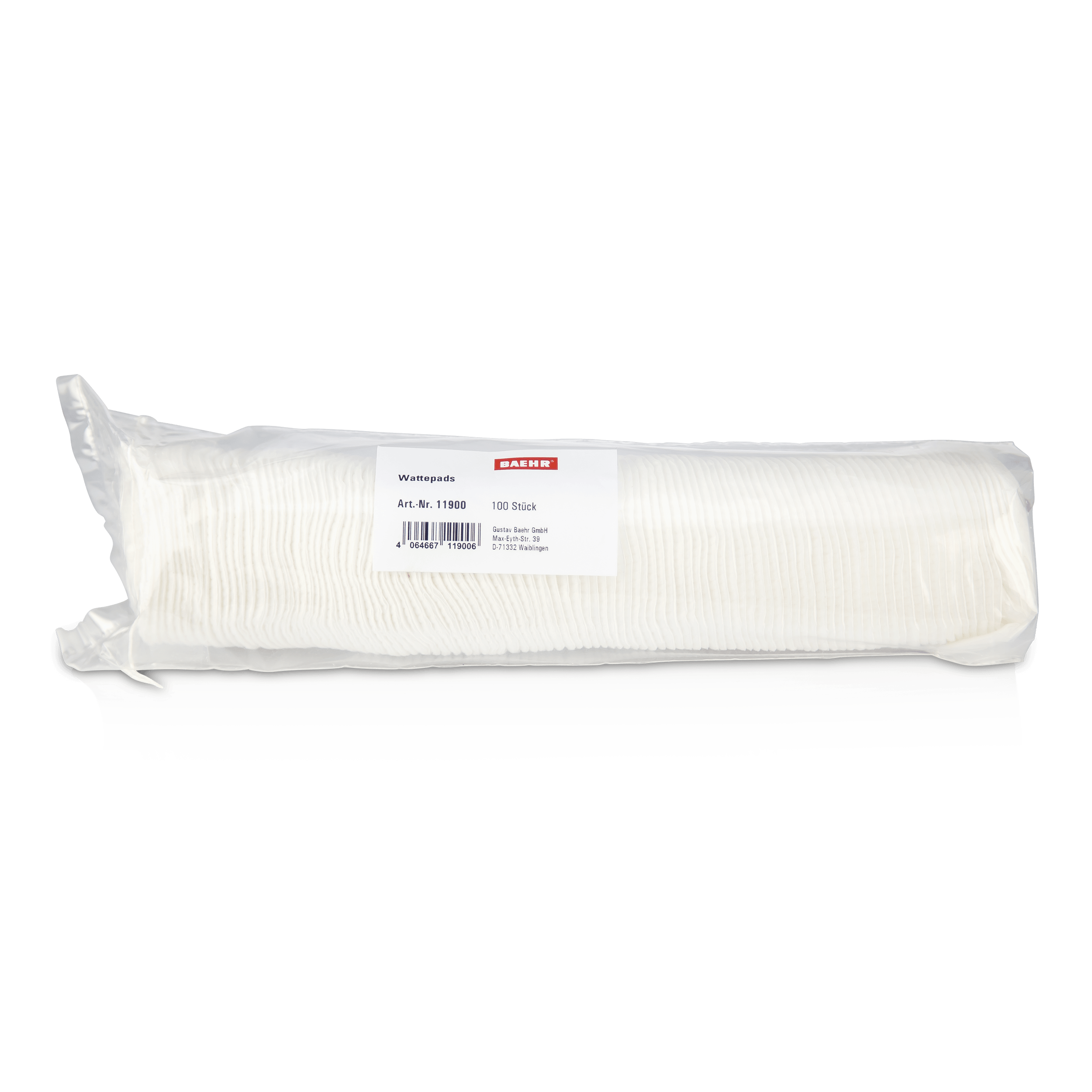 BAEHR Wattepads aus Baumwolle 100 Stück – Verpackung